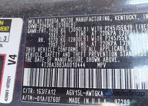 2010 Toyota Venza z USA, uszkodzony, nr VIN 4T3BA3BB3AU010444